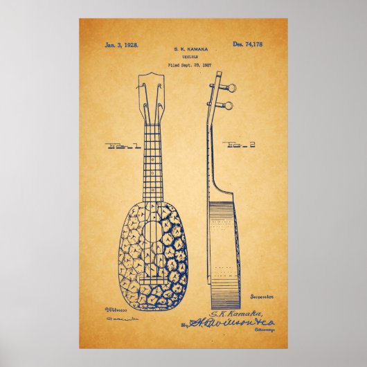 Vintage Coole Ukulele Patentkunst Poster (Vorne)
