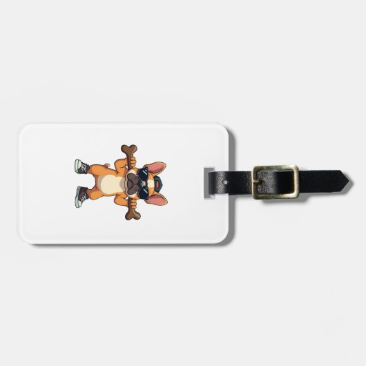 Vintage cooler französischer Bulldogge mit Knochen Gepäckanhänger (Vorderseite horizontal)