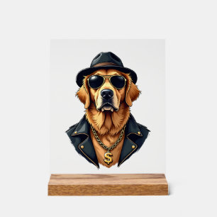 Vintage Cooler Golden Retriever Hund in Sonnenbril Acrylschild