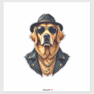 Vintage Cooler Golden Retriever Hund in Sonnenbril Aufkleber
