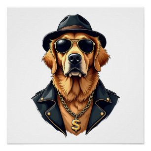 Vintage Cooler Golden Retriever Hund in Sonnenbril Poster
