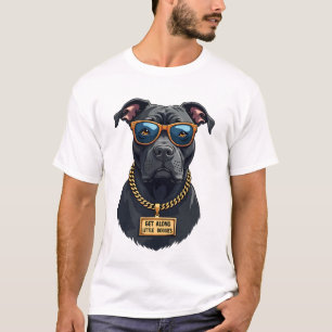 Vintage cooler Pitbull mit Sonnenbrille und Goldke T-Shirt