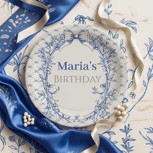 Vintage Coquette Blaue Schleife Blumen Geburtstag Pappteller