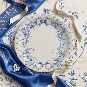 Vintage Coquette Blaues Blumenmuster Pappteller