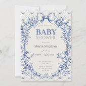 Vintage Coquette Blue Bow Blumendusche Einladung (Vorderseite)
