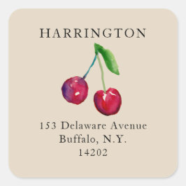 Vintage Coquette Cherries Soft Tan Return Address Quadratischer Aufkleber