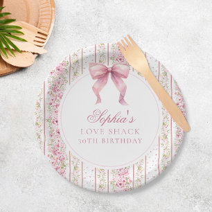 Vintage Coquette Rosa Schleife Love Shack Geburtst Pappteller