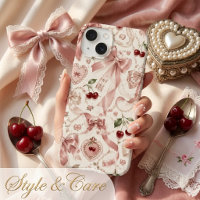 Vintage Coquette Rosa Schleife und Kirschen-Ästhet