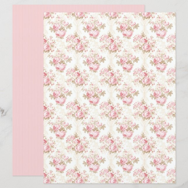 Vintage Coquette Rose Florale Papierseite  (Vorne/Hinten)
