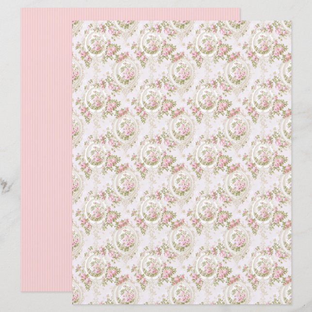 Vintage Coquette Rose Florales Papierblatt (Vorne/Hinten)