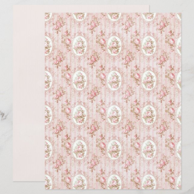 Vintage Coquette Rose Florales Papierblatt (Vorne/Hinten)