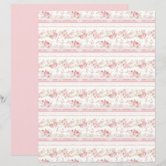 Vintage Coquette Rose Florales Papierblatt (Vorne/Hinten)