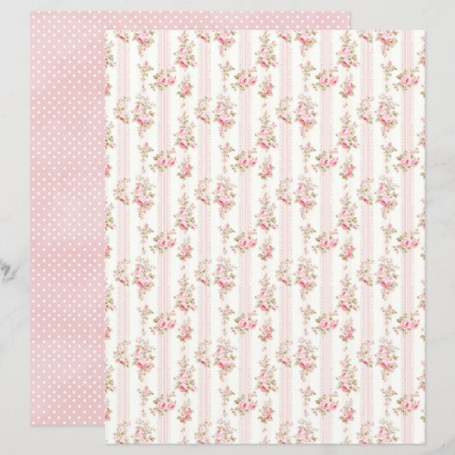 Vintage Coquette Rose Florales Scrapbook-Papier (Vorne/Hinten)