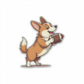 Vintage Corgi Football Dog Illustration Retro Spor Aufkleber (Vorderseite)