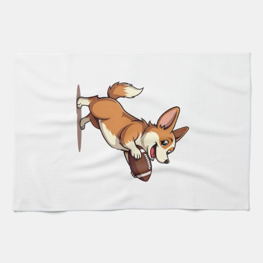 Vintage Corgi Football Dog Illustration Retro Spor Geschirrtuch (Horizontal)