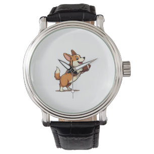 Vintage Corgi Fußball Hund Illustration Retro Spor Armbanduhr