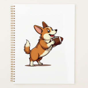 Vintage-Corgi-Fußball-Hund-Illustration Retro-Spor Planer