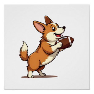 Vintage-Corgi-Fußball-Hund-Illustration Retro-Spor Poster