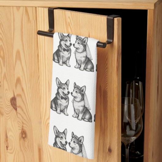 Vintage Corgi-Hochzeit Geschirrtuch (Drittel gefaltet)