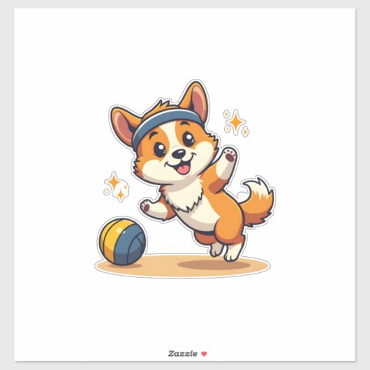 Vintage Corgi Volleyball Dog Vector Illustration S Aufkleber (Blatt)