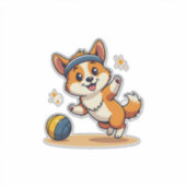 Vintage Corgi Volleyball Dog Vector Illustration S Aufkleber (Vorderseite)