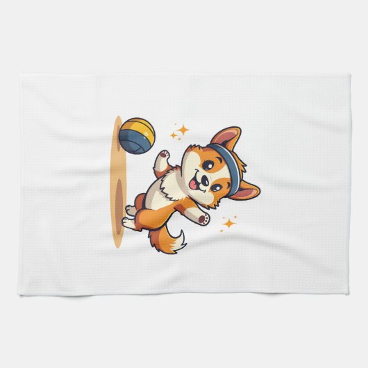 Vintage Corgi Volleyball Dog Vector Illustration S Geschirrtuch (Horizontal)