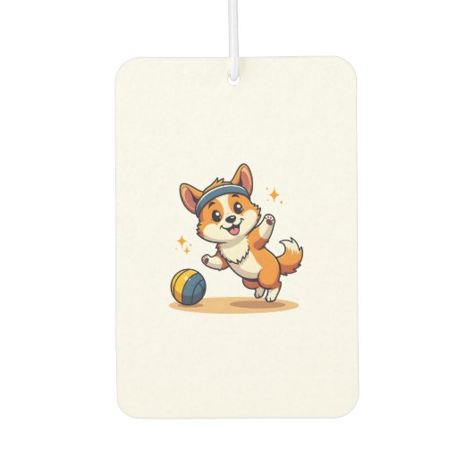 Vintage-Corgi-Volleyball-Hund-Vektor-Illustration  Autolufterfrischer (Vorderseite)