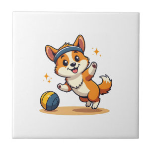 Vintage Corgi Volleyball Hund Vektor Illustration Fliese