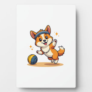 Vintage-Corgi-Volleyball-Hund-Vektor-Illustration  Fotoplatte