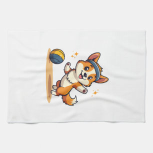 Vintage-Corgi-Volleyball-Hund-Vektor-Illustration Geschirrtuch