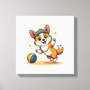Vintage Corgi Volleyball Hund Vektor Illustration Leinwanddruck
