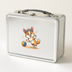 Vintage Corgi Volleyball Hund Vektor Illustration  Metall Brotdose