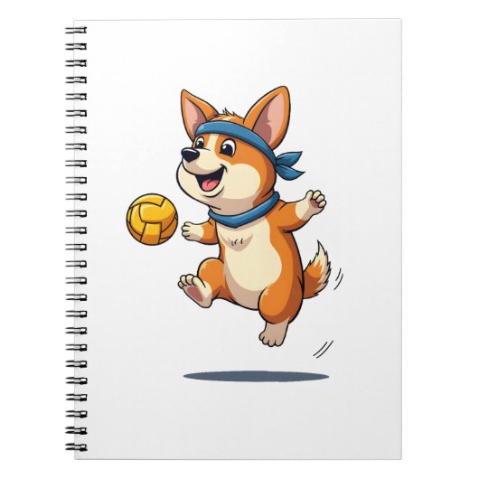 Vintage Corgi Volleyball Illustration Cute Dog Ath Notizblock (Vorderseite)