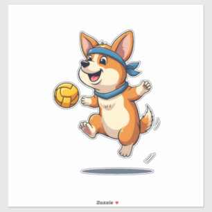 Vintage-Corgi-Volleyball-Illustration Süßer Hund A Aufkleber