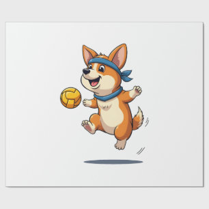 Vintage-Corgi-Volleyball-Illustration Süßer Hund A Geschenkpapier