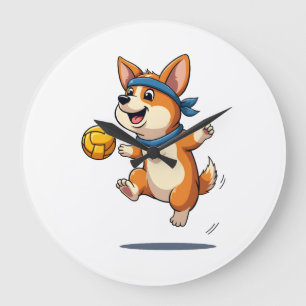 Vintage-Corgi-Volleyball-Illustration Süßer Hund A Große Wanduhr