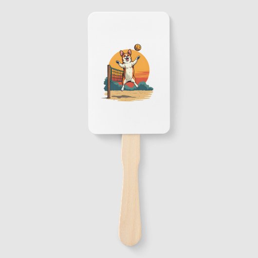 Vintage Corgi Volleyball Retro-Sonnenuntergang-Vek Fächer (Vorderseite)