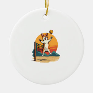 Vintage Corgi Volleyball Retro-Sonnenuntergang-Vek Keramik Ornament
