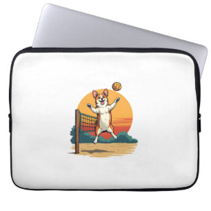 Vintage Corgi Volleyball Retro-Sonnenuntergang Vek Laptopschutzhülle