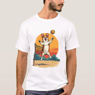 Vintage Corgi Volleyball Retro Sonnenuntergang Vek T-Shirt