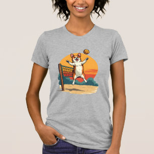 Vintage Corgi Volleyball Retro-Sonnenuntergang Vek T-Shirt