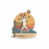 Vintage Corgi Volleyball Retro Sunset Vector Illus Aufkleber (Vorderseite)