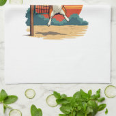 Vintage Corgi Volleyball Retro Sunset Vector Illus Geschirrtuch (Gefaltet)