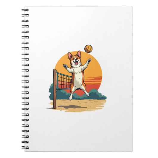 Vintage Corgi Volleyball Retro Sunset Vector Illus Notizblock (Vorderseite)