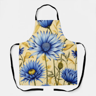 Vintage Cornflower Blau und Gelbe Blüte Schürze