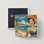 Vintage Cote D'Azur Beach Girl Button (Vorne & Hinten)