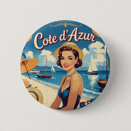 Vintage Cote D'Azur Beach Girl Button (Vorderseite)