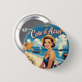 Vintage Cote D'Azur Beach Girl Button (Vorne & Hinten)