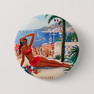 Vintage Cote D'Azur Beach Girl Button
