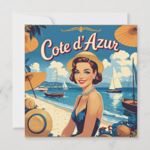 Vintage Cote D'Azur Beach Girl Card
